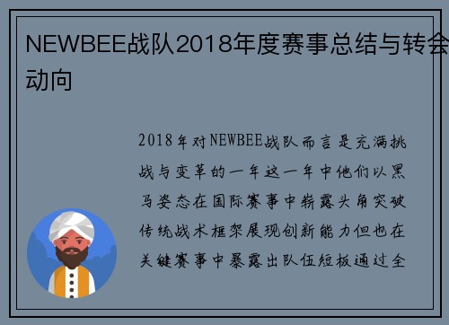 NEWBEE战队2018年度赛事总结与转会动向
